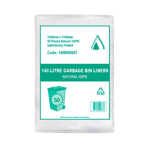 Natural HDPE Bin Liners - Heavy Duty 140L CT/200