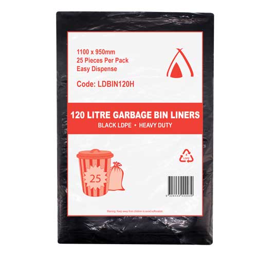 LDPE Garbage Bin Liner Heavy Duty Black 120L CT/100