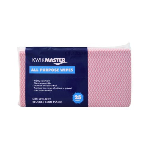 Kwikmaster Cleaning Wipes All Purpose Flat Pack Pink 60cm x30cm