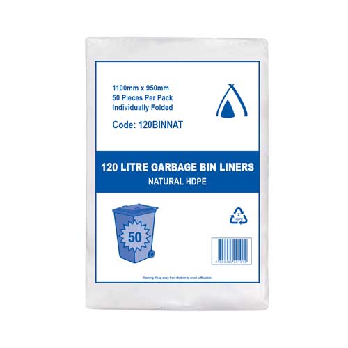 Natural HDPE Bin Liners Clear 120L CT/200