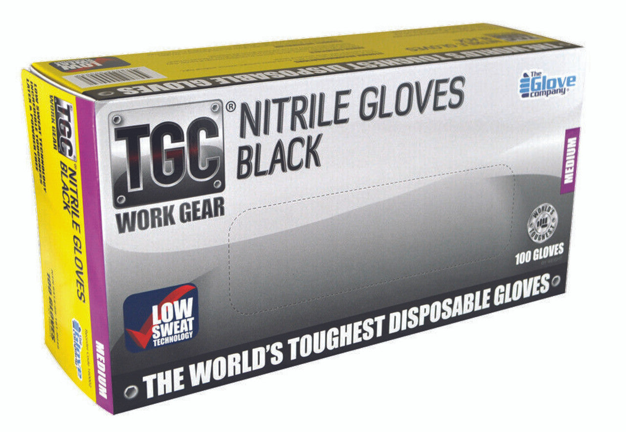 TGC Black Nitrile Gloves Disposable BX/100