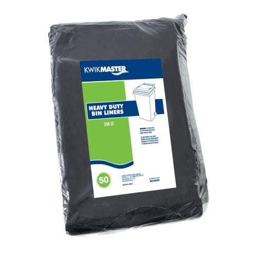 Kwikmaster Bin Liner Heavy Duty Flat Pack Black 240L