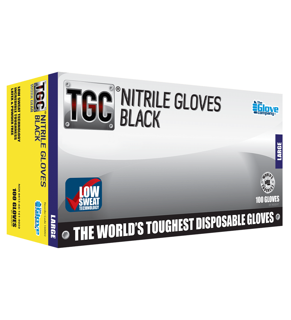 TGC Black Nitrile Gloves Disposable BX/100