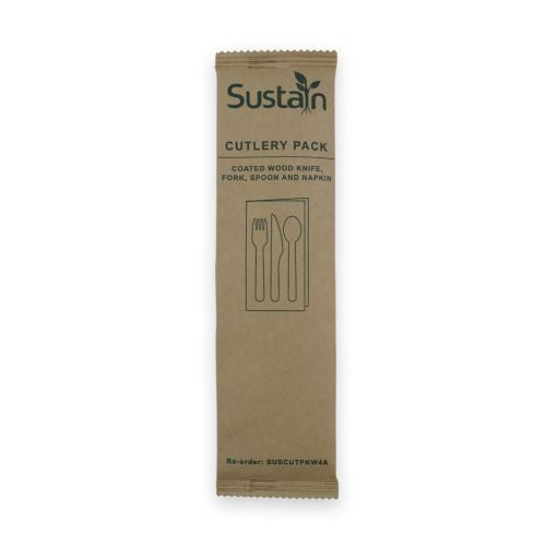 Sustain Wooden Cutlery Pack with Fork, Knife, Spoon, Napkin