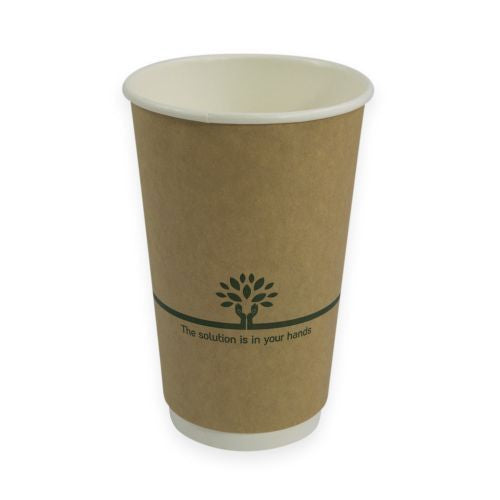 16oz Double Wall Hot Coffee Cup Sustain Aqueous Kraft Paper