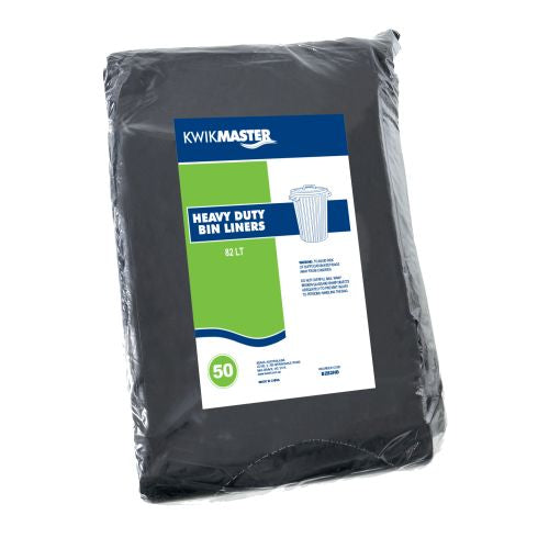 Kwikmaster Bin Liner Heavy Duty Flat Pack Black 80-82L